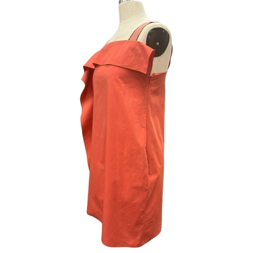 BOTTEGA VENETA Square Neck Dress Mini Size 40/S Orange Sleeveless Ruffled Italy - Picture 7 of 16